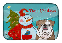 Load image into Gallery viewer, Snowman with English Bulldog  Dish Drying Mat – Absorbent, Artistic Kitchen Essentials BB1839DDM