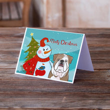 Load image into Gallery viewer, Snowman with English Bulldog  Greeting Cards -  Blank Note Cards – 8-Pack of Artist-Designed Cards with Envelopes