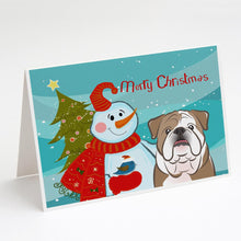 Load image into Gallery viewer, Snowman with English Bulldog  Greeting Cards -  Blank Note Cards – 8-Pack of Artist-Designed Cards with Envelopes