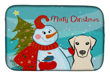 Load image into Gallery viewer, Snowman with Yellow Labrador Dish Drying Mat – Absorbent, Artistic Kitchen Essentials BB1842DDM