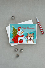 Load image into Gallery viewer, Snowman with Shiba Inu Greeting Cards -  Blank Note Cards – 8-Pack of Artist-Designed Cards with Envelopes