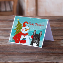 Load image into Gallery viewer, Snowman with French Bulldog Greeting Cards -  Blank Note Cards – 8-Pack of Artist-Designed Cards with Envelopes