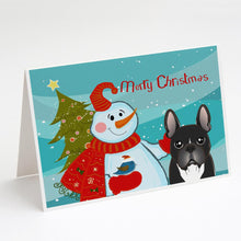 Load image into Gallery viewer, Snowman with French Bulldog Greeting Cards -  Blank Note Cards – 8-Pack of Artist-Designed Cards with Envelopes