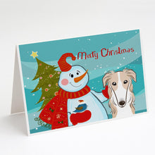 Load image into Gallery viewer, Snowman with Borzoi Greeting Cards -  Blank Note Cards – 8-Pack of Artist-Designed Cards with Envelopes