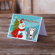 Load image into Gallery viewer, Snowman with Saluki Greeting Cards -  Blank Note Cards – 8-Pack of Artist-Designed Cards with Envelopes