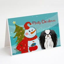 Load image into Gallery viewer, Snowman with Japanese Chin Greeting Cards -  Blank Note Cards – 8-Pack of Artist-Designed Cards with Envelopes