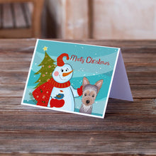 Load image into Gallery viewer, Snowman with Yorkie Puppy Greeting Cards -  Blank Note Cards – 8-Pack of Artist-Designed Cards with Envelopes