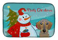 Load image into Gallery viewer, Snowman with Wirehaired Dachshund Dish Drying Mat – Absorbent, Artistic Kitchen Essentials BB1853DDM