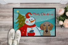 Load image into Gallery viewer, Snowman with Wirehaired Dachshund Doormat - 24x36 Decorative Floor Mat – Indoor/Outdoor Rug with Artistic Flair BB1853JMAT