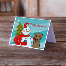 Load image into Gallery viewer, Snowman with Chocolate Labrador Greeting Cards -  Blank Note Cards – 8-Pack of Artist-Designed Cards with Envelopes