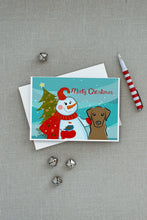 Load image into Gallery viewer, Snowman with Chocolate Labrador Greeting Cards -  Blank Note Cards – 8-Pack of Artist-Designed Cards with Envelopes