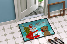 Load image into Gallery viewer, Snowman with Chocolate Labrador Doormat - 24x36 Decorative Floor Mat – Indoor/Outdoor Rug with Artistic Flair BB1854JMAT