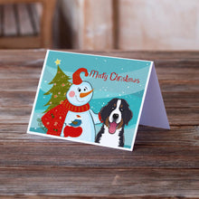 Load image into Gallery viewer, Snowman with Bernese Mountain Dog Greeting Cards -  Blank Note Cards – 8-Pack of Artist-Designed Cards with Envelopes