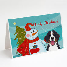Load image into Gallery viewer, Snowman with Bernese Mountain Dog Greeting Cards -  Blank Note Cards – 8-Pack of Artist-Designed Cards with Envelopes