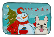 Load image into Gallery viewer, Snowman with French Bulldog Dish Drying Mat – Absorbent, Artistic Kitchen Essentials BB1858DDM