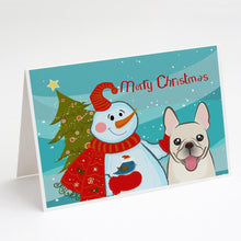 Load image into Gallery viewer, Snowman with French Bulldog Greeting Cards -  Blank Note Cards – 8-Pack of Artist-Designed Cards with Envelopes