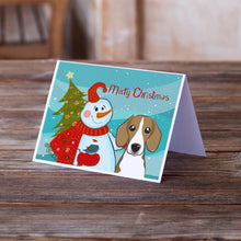 Load image into Gallery viewer, Snowman with Beagle Greeting Cards -  Blank Note Cards – 8-Pack of Artist-Designed Cards with Envelopes
