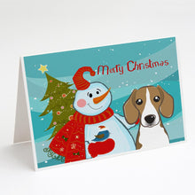 Load image into Gallery viewer, Snowman with Beagle Greeting Cards -  Blank Note Cards – 8-Pack of Artist-Designed Cards with Envelopes