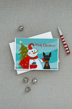 Load image into Gallery viewer, Snowman with Min Pin Greeting Cards -  Blank Note Cards – 8-Pack of Artist-Designed Cards with Envelopes