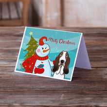 Load image into Gallery viewer, Snowman with Basset Hound Greeting Cards -  Blank Note Cards – 8-Pack of Artist-Designed Cards with Envelopes