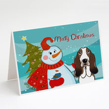 Load image into Gallery viewer, Snowman with Basset Hound Greeting Cards -  Blank Note Cards – 8-Pack of Artist-Designed Cards with Envelopes
