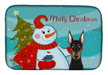 Load image into Gallery viewer, Snowman with Doberman Dish Drying Mat – Absorbent, Artistic Kitchen Essentials BB1865DDM