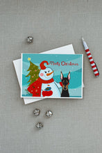 Load image into Gallery viewer, Snowman with Doberman Greeting Cards -  Blank Note Cards – 8-Pack of Artist-Designed Cards with Envelopes
