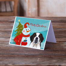 Load image into Gallery viewer, Snowman with Saint Bernard Greeting Cards -  Blank Note Cards – 8-Pack of Artist-Designed Cards with Envelopes
