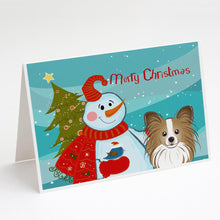 Load image into Gallery viewer, Snowman with Papillon Greeting Cards -  Blank Note Cards – 8-Pack of Artist-Designed Cards with Envelopes