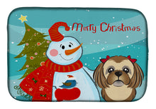 Load image into Gallery viewer, Snowman with Chocolate Brown Shih Tzu Dish Drying Mat – Absorbent, Artistic Kitchen Essentials BB1869DDM