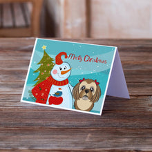 Load image into Gallery viewer, Snowman with Chocolate Brown Shih Tzu Greeting Cards -  Blank Note Cards – 8-Pack of Artist-Designed Cards with Envelopes
