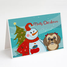 Load image into Gallery viewer, Snowman with Chocolate Brown Shih Tzu Greeting Cards -  Blank Note Cards – 8-Pack of Artist-Designed Cards with Envelopes