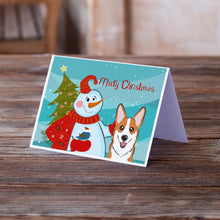 Load image into Gallery viewer, Snowman with Red Corgi Greeting Cards -  Blank Note Cards – 8-Pack of Artist-Designed Cards with Envelopes
