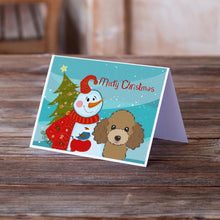 Load image into Gallery viewer, Snowman with Chocolate Brown Poodle Greeting Cards -  Blank Note Cards – 8-Pack of Artist-Designed Cards with Envelopes