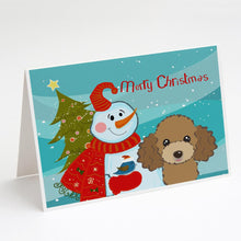 Load image into Gallery viewer, Snowman with Chocolate Brown Poodle Greeting Cards -  Blank Note Cards – 8-Pack of Artist-Designed Cards with Envelopes