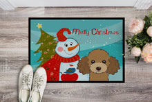 Load image into Gallery viewer, Snowman with Chocolate Brown Poodle Doormat - 24x36 Decorative Floor Mat – Indoor/Outdoor Rug with Artistic Flair BB1876JMAT