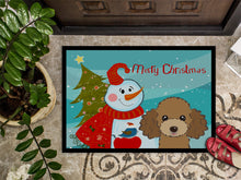 Load image into Gallery viewer, Snowman with Chocolate Brown Poodle Doormat - 24x36 Decorative Floor Mat – Indoor/Outdoor Rug with Artistic Flair BB1876JMAT
