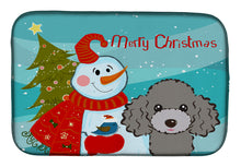 Load image into Gallery viewer, Snowman with Silver Gray Poodle Dish Drying Mat – Absorbent, Artistic Kitchen Essentials BB1879DDM
