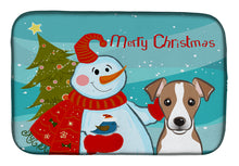 Load image into Gallery viewer, Snowman with Jack Russell Terrier Dish Drying Mat – Absorbent, Artistic Kitchen Essentials BB1880DDM