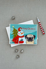 Load image into Gallery viewer, Snowman with Fawn Pug Greeting Cards -  Blank Note Cards – 8-Pack of Artist-Designed Cards with Envelopes