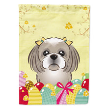 Load image into Gallery viewer, Gray Silver Shih Tzu Easter Egg Hunt Flag Canvas House Size BB1932CHF