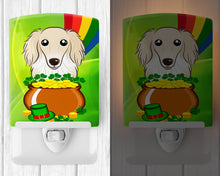 Load image into Gallery viewer, Longhair Creme Dachshund St. Patrick's Day Ceramic Night Light BB1956CNL