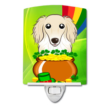 Load image into Gallery viewer, Longhair Creme Dachshund St. Patrick's Day Ceramic Night Light BB1956CNL