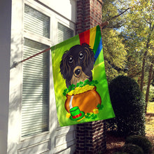Load image into Gallery viewer, Longhair Black and Tan Dachshund St. Patrick's Day Flag Canvas House Size BB1957CHF