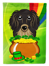 Load image into Gallery viewer, Longhair Black and Tan Dachshund St. Patrick's Day Flag Canvas House Size BB1957CHF