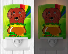 Load image into Gallery viewer, Longhair Red Dachshund St. Patrick's Day Ceramic Night Light BB1958CNL