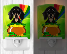 Load image into Gallery viewer, Smooth Black and Tan Dachshund St. Patrick's Day Ceramic Night Light BB1959CNL