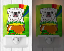 Load image into Gallery viewer, White English Bulldog  St. Patrick's Day Ceramic Night Light BB1964CNL
