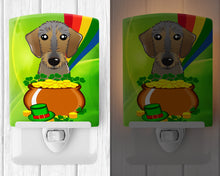 Load image into Gallery viewer, Wirehaired Dachshund St. Patrick's Day Ceramic Night Light BB1977CNL