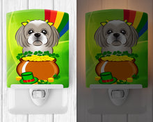 Load image into Gallery viewer, Gray Silver Shih Tzu St. Patrick's Day Ceramic Night Light BB1994CNL